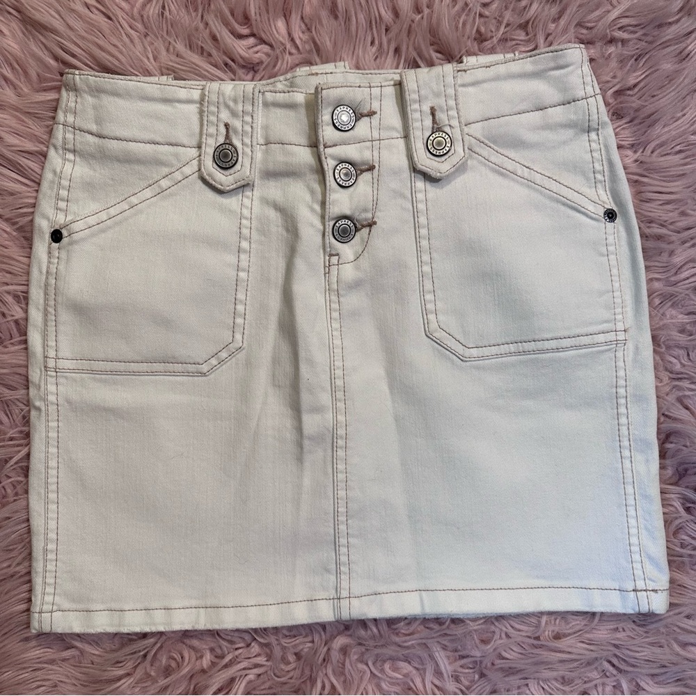 Vintage Cream Express Mini Denim Jean Skirt with Tan Stitching Size 1/2
